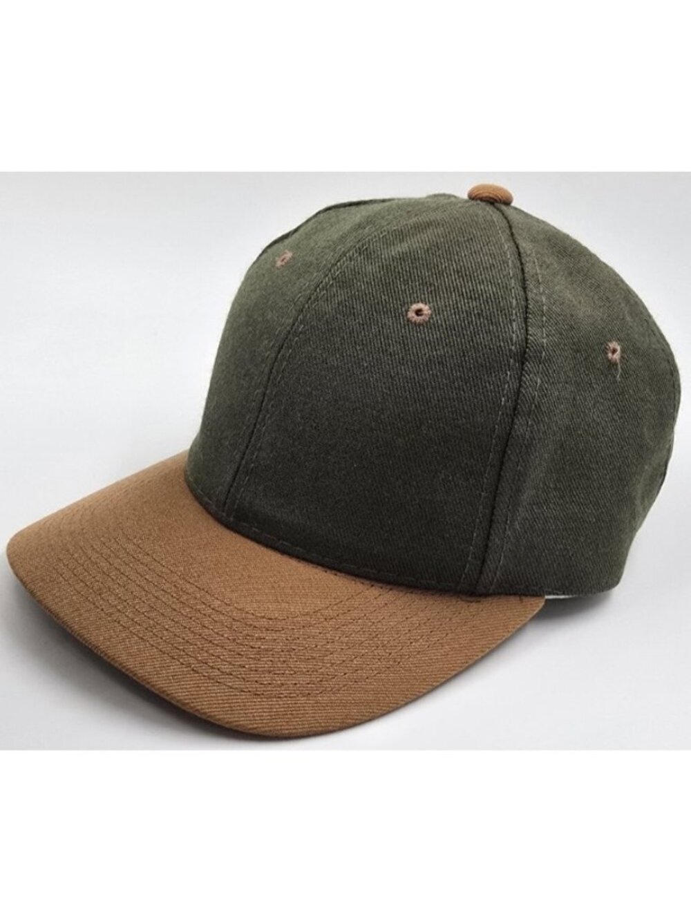 Kudzu Vtg Two-Tone Tan/Forest Green Leather Strapback Outdoor Trucker Hat Cap